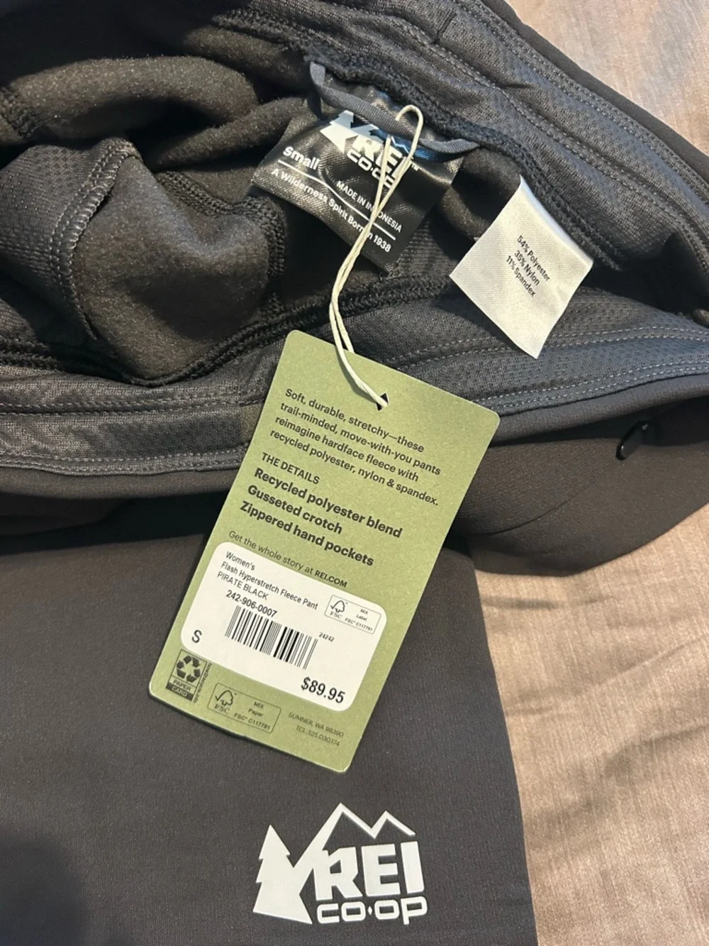 NWT REI Co-op Black Flash Hyperstretch Fleece Pant Joggers Sz S - Picture 4 of 6